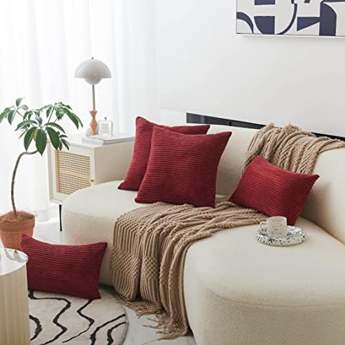 Home Brilliant Lumbar Throw Pillow Covers 12x20 inch 2 Pack Solid Striped Corduroy Dark Red Rectangle Pillow Cover for Sofa Couch Wedding Decorations, 12 x 20 inch, Burgundy