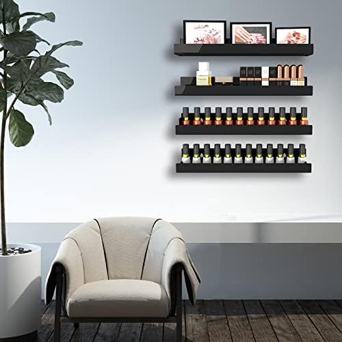 8 Pack 15 Inch Black Acrylic Floating Wall Shelves, Kids Bookshelf