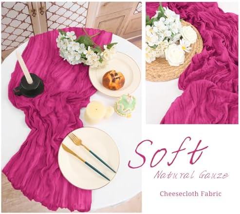 10 Pack Fuschia Cheesecloth Table Runner Long,21.5 x 120 Inch