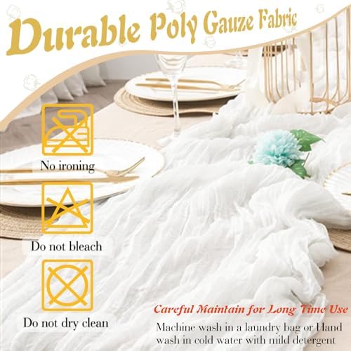 White Cheesecloth Table Runner 6 Pack 35" Boho Gauze Runner 120 inches Long Runner Rustic Sheer Fabric Bulk for Baby Shower Wedding Bridal Birthday Party Table Decorations