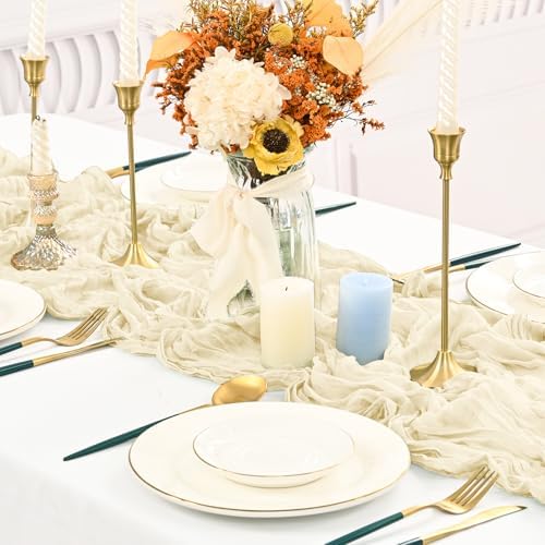10 Pack Ivory Cheesecloth Table Runner Long,21.5 x 120 Inch