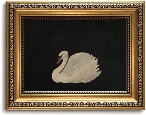 Mrysuart Vintage Gold Framed Wall Art Swan Canvas Art Prints for Wall Decor | Classic Vintage Artwork White Swan Painting Animal Pictures for Living Room Bedroom Bathroom 8x10in