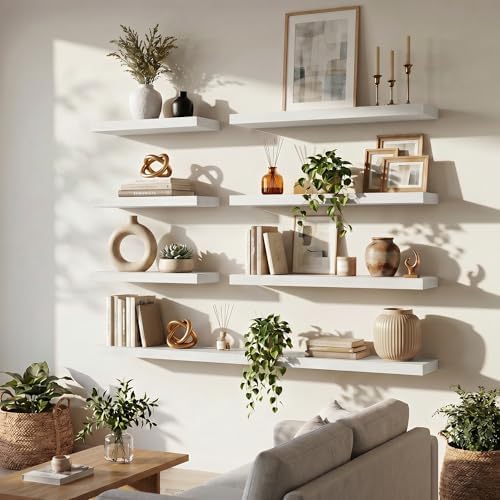FLYJOE 36 Inch Floating Shelves for Wall Set of 2, 6.5" D Wood Grain Bathroom Shelves with Invisible Brackets, Easy Install Engineered Wood Storage Shelves for Kitchen, Living Room, Bedroom