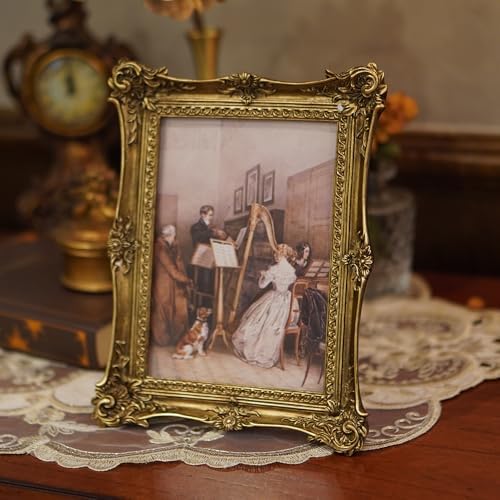 SIKOO Vintage Picture Frames 4x6 Antique Ornate Picture Frame Tabletop and Wall Mount Display Vintage Wall Decor Gallery Retro Home Decor Bronze Gold