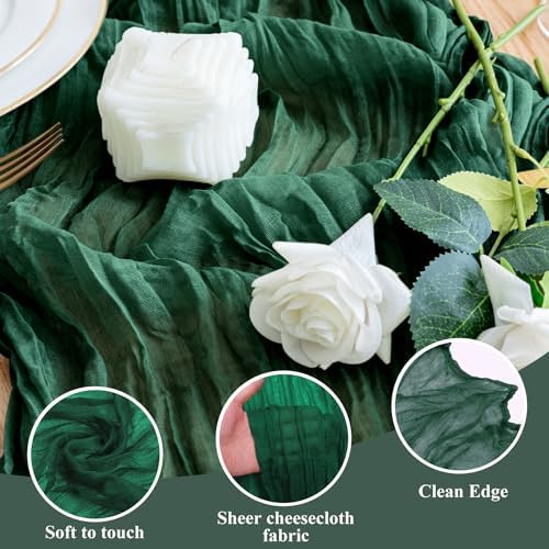 Wokceer Cheesecloth Table Runner Emerald Green 10FT Boho GauzeRunner,12Pack