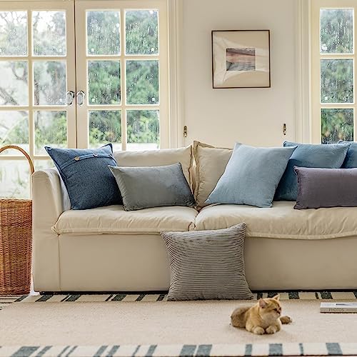 Home Brilliant Pillow Covers 22x22 2 Packs Throw Pillows Covers Striped Velvet Sofa Pillows Decorative Sets Holiday Decor, 55cm, 22 x 22 Inch, Light Grey