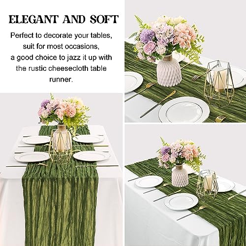 6 Pieces Olive Green 10FT Cheesecloth Table Runner Boho Gauze Fabric Table Runner Rustic Sheer Runner for Wedding Birthday Baby Shower Party Boho Table Decoration（Olive Green）