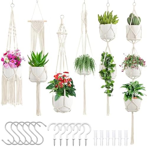 SFENNGPET Macrame Plant Hangers, 6Pack Hanging Planters for Indoor Plants