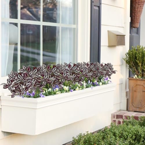 Hollyone 5 Bundles Artificial Greenery Plants Stems Faux Wandering Jew Leaves Plant Bouquet Fillers for Arrangement, Fake Shrub Bushes Plants for Home Centerpiece Indoor Outdoor Garden Patio Porch