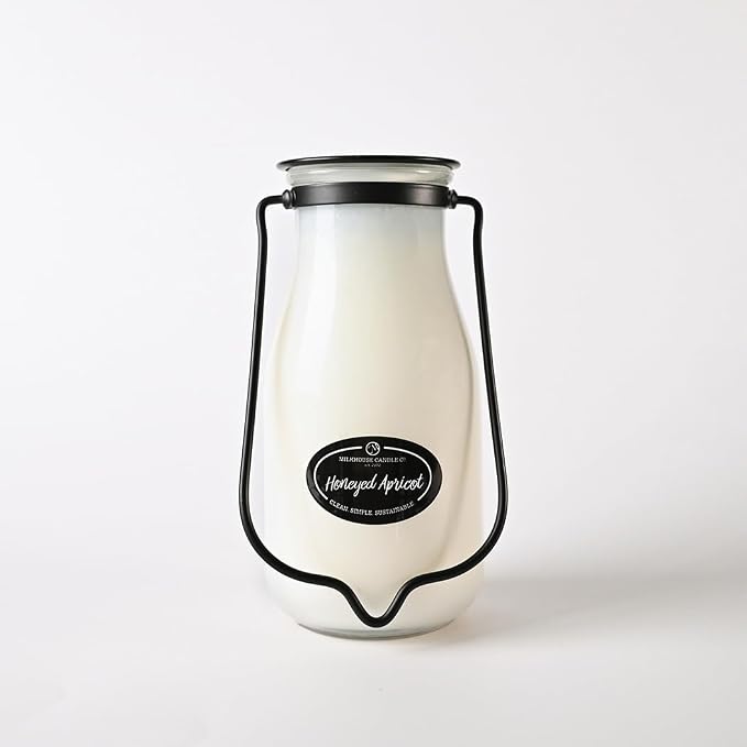 Milkhouse Honeyed Apricot Soy Candle, 14 oz Milkbottle, 90+ Hr Burn
