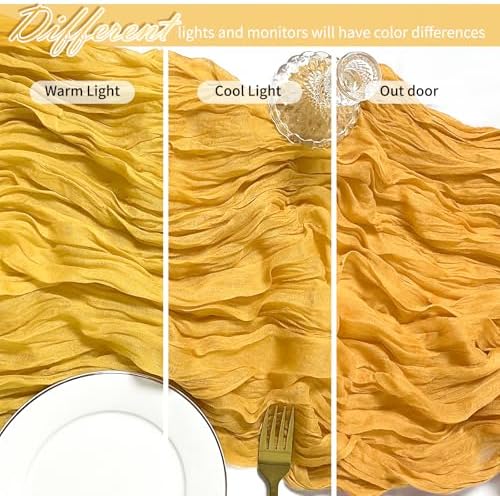 12 Pack Gold Cheesecloth Table Runner 17 x 108 Inch Gauze Table Runner Fabric Semi Sheer Cheese Cloth Table Decor Bulk for Rustic Romantic Wedding Baby Shower Table Decoration