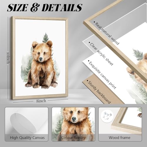 Woodland Animal Nursery Wall Art Decor Set of 6 Baby Boys Room Wall Art Forest Animal Canvas Wall Decor Kids Art Prints Watercolor Bear Deer Fox Pictures Artwork for Bedroom 8x10 Inch Framed