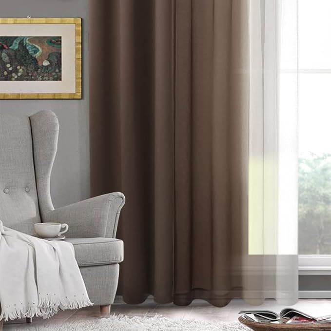 DWCN Ombre Faux Linen Sheer Curtains - Extra Wide Gradient Semi Voile Grommet Top Bedroom and Living Room Curtains, 60 x 84 Inches Long, Set of 2 Window Curtain Panels, Chocolate Brown