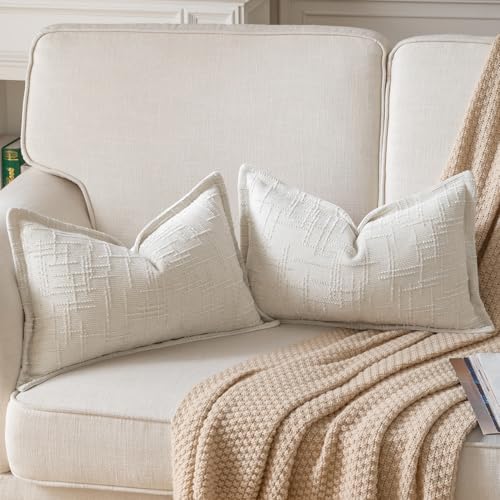 Yaertun Chenille Throw Pillow Covers 16x24 Inch Set of 2 Textured Broadside Soft Cozy Velvet Pillow Covers Modern Farmhouse Boho Decorative Pillow Cases for Couch Bed Sofa Livingroom Cream White