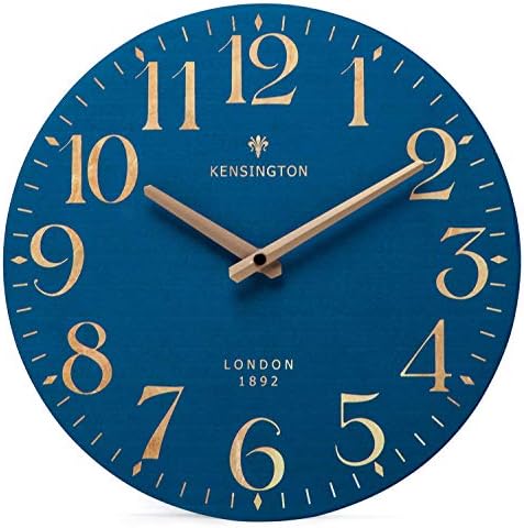 NIKKY HOME Navy Blue Wooden Wall Clock 12 Inch - Battery Operated Silent Non Ticking Clock Decor for Kitchen, Living Room, Bathroom, Office