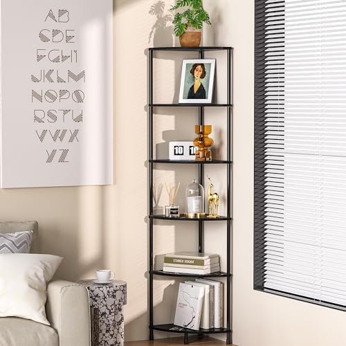 6 Tier Corner Book Shelf, 54.4", Marble Black