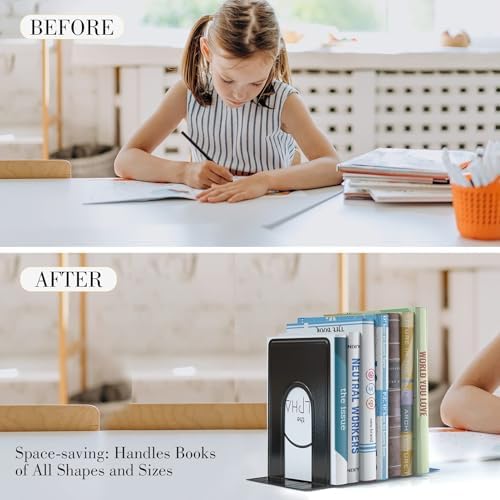 Optomni Book Ends, Bookend Supports Heavy Duty Metal Bookend Support, Book Ends Supports for Shelves Decor Home Office School (6 Pairs/12 Pieces, Black)