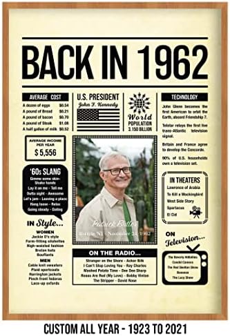 Personalized 63 year old birthday gifts - Back in 1962 Poster - Centerpiece Table Decorations 63rd Birthday Party - Custom Born in 1962 Newspaper Vintage Poster for Men, Women