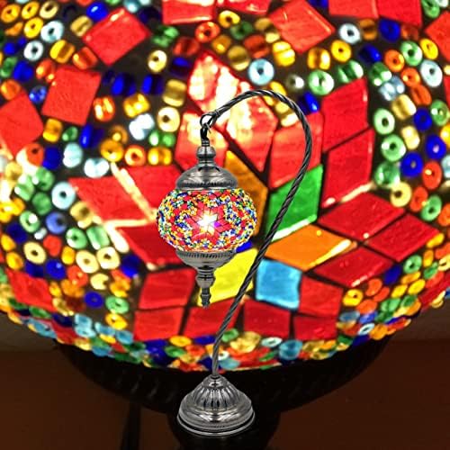 SILVERFEVER Handcrafted Mosaic Turkish Lamp Moroccan Glass Table Desk Bedside Light Bronze Base with E12 Bulb (Star of David Burgundy Lattern)