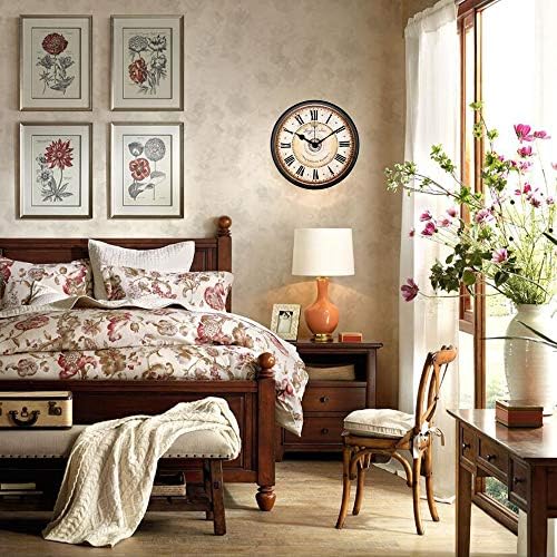 Justup 12 inch Metal Black Wall Clock European Style Retro Vintage Clock