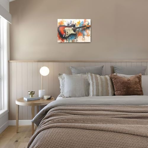 Guitar Wall Art Guitar Wall Decor Music Pictures Graffti Musical Instruments Canvas Prints Painting Artwork Splash Decoration for Music Room Bedroom Living Room Framed Gifts 16"x24"