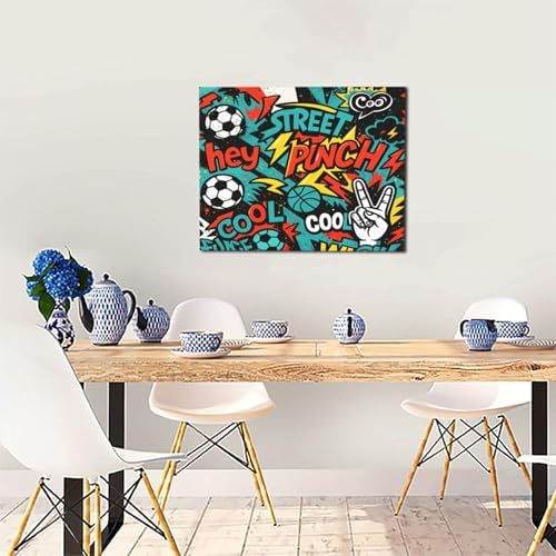 Soccer Wall Decor for Boys Room Soccer Wall Art Street Graffti Sports Pictures Football Canvas Prints Painting Artwork Decoration for Bedroom Playroom Framed Kids Teen Gifts 16"x20"