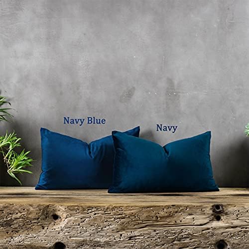 Navy Decorative Lumbar Velvet Throw Pillow Covers 12x20 inch Set of 2 with Zipper Luxury Soft Solid Rectangle Cushion Covers Case for Sofa Couch Bed Living Room