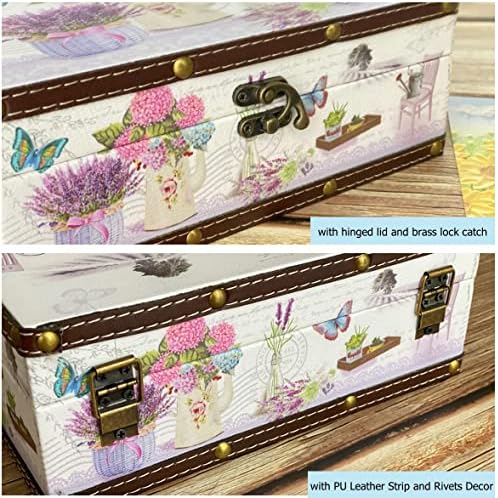 Decorative Treasure Chest, Vintage Wooden Storage Box With PU Leather Surface for Trinkets, Jewelry, Photos - Memory Keepsake Box With Lid, Gifts for Kids, Girls, Women, Home Decor