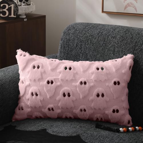 DFXSZ Halloween Pillow Covers 12x20 inch 2Pcs Pink Ghost Halloween Decor