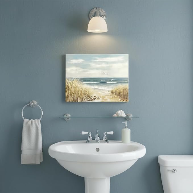 arttitue Beach Wall Art Canvas Bathroom: Ocean Coastal Picture Decor Sea Seascape Prints Modern Seaside Seashore Painting Waves Seagull Artwork for Bedroom Living Room Office Decorations, Blue