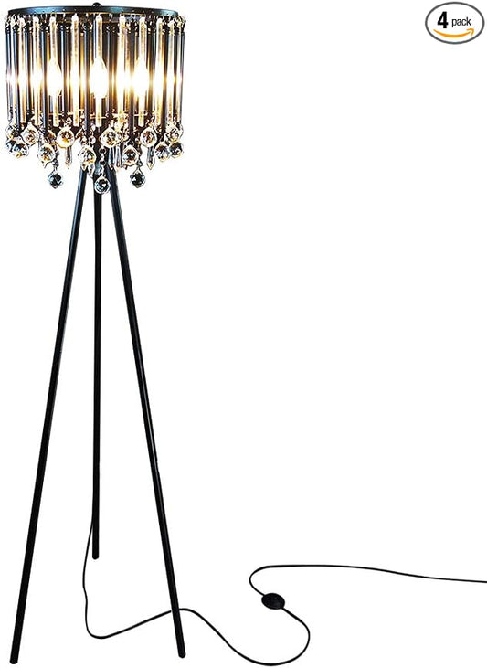 Hsyile Lighting KU300168 Unique Romance Crystal Tripod Floor Lamp Black Suitable for Bedroom,Living Room,Coffee Shop,4 Lights