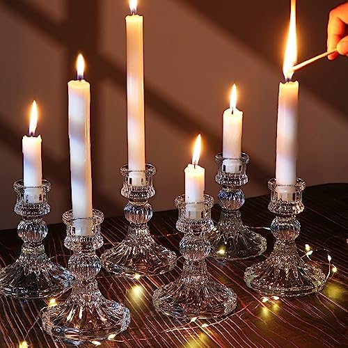 DARJEN Candlestick Holders Set, 4" H Taper Candle Holders Bulk, 12Pcs Glass Candle Holders for Wedding, Festival, Party & Windowsill Decor