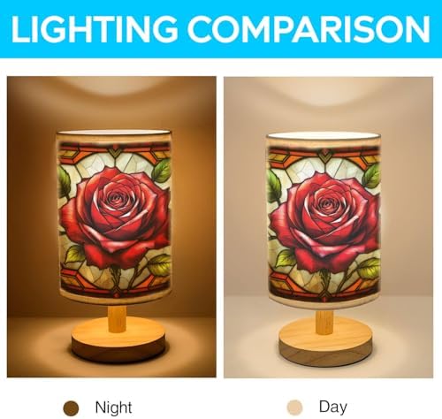 Rose Table Lamp LED 3-Color Pressed Bedside, Rose Shade Lamp with Wood Base for Bedroom Living Room Desk Office TL01
