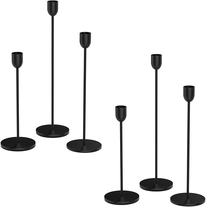 6PCS Black Tall Taper & Pillar Candle Candlestick Holder | Vintage Decor for Table, Wedding & Mantle, Fits Taper, Pillar & LED Candles, Ideal Centerpiece & Housewarming Gift