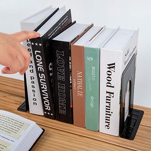 Metal Bookends 20 Pack Black Heavy Duty Nonskid Supports 6.6in | Black Metal, 10 Pairs, Plain L-Shape Design, Nonskid Supports, for Heavy Books Home Office School and Library Shelves
