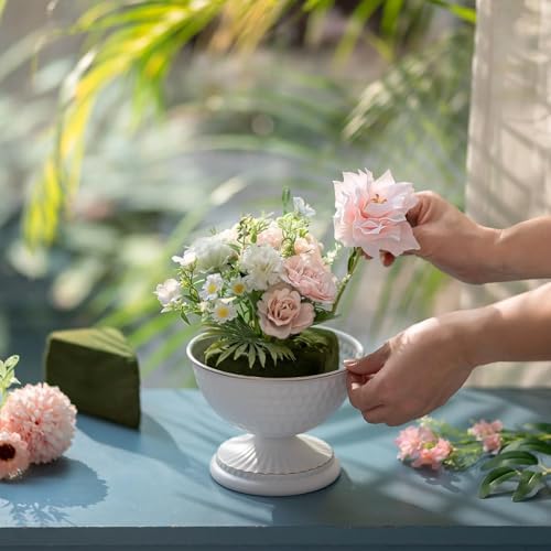 Sziqiqi White Urn Vase for Wedding, Compote Vase for Table, 4.3in, 2Pcs | Tall Floral Holder for Centerpiece Pedestal Bowl Pot, Flower Arrangements for Wedding, Party, Birthday, Event, Reception