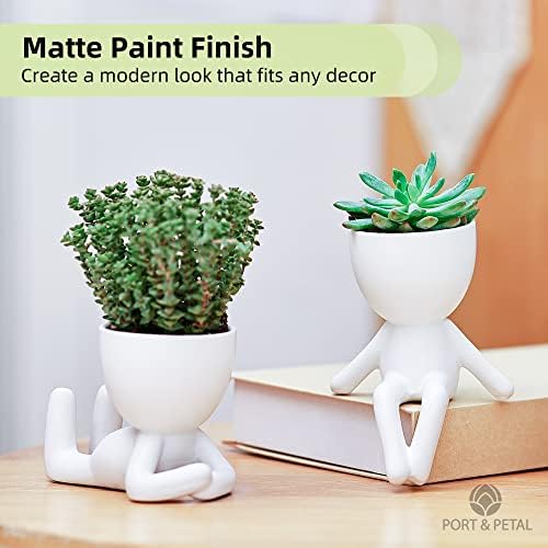 Port&Petal Small Succulent Pots with Drainage (Set of 3) - Ceramic Planters for Live Plants, Air Plants or Fake Plants Decor - Cute Planters for Indoor Decor - Small Pots for Home Office Décor - White