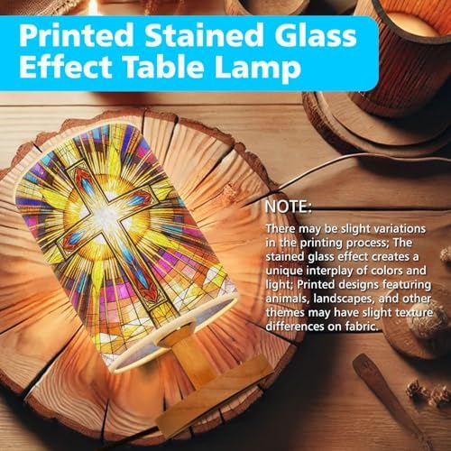 Cross Table Lamp LED 3-Color Pressed Bedside, Cross Shade Lamp with Wood Base for Bedroom Living Room Desk Office TL01