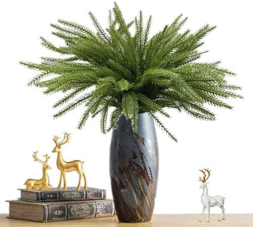 Artificial Norfolk Pine Branches Fake Greenery Realistic Plant Stems 18 Inch, Faux Pine Picks Real Touch Plastic Shrubs for Home Decor Vase Filler Indoor Outdoor Wreath DIY Christmas Decoration 4 Pack