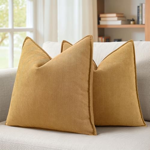 MIULEE Pack of 2 Mustard Yellow Euro Shams Chenille Pillow Covers 26x26