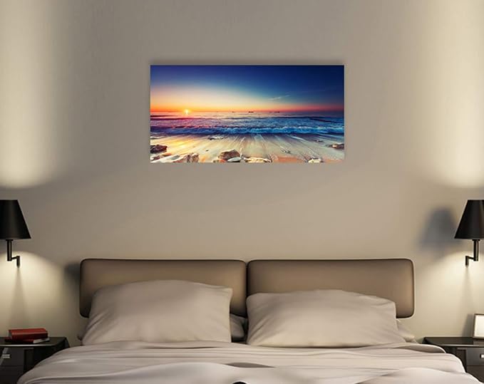 Beach Wall Art Sea Ocean Landscape Picture Print Canvas Wall Art Modern Giclee Artwork Home Decor Stretched and Framed Ready to Hang,2cm Thick Frame, Waterproof Artwork