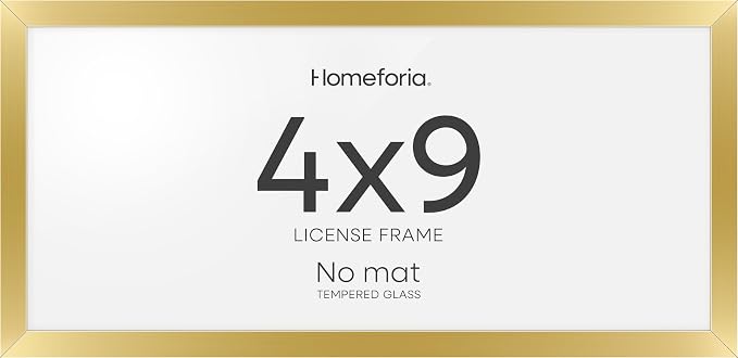 Homeforia 4x9 Gold Business License Frame, High-End Metal, Glass