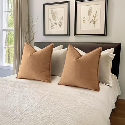 MIULEE Pack of 2 Camel Decorative Chenille Pillow Covers 18x18 Inch