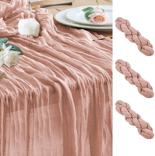 Wokceer Cheesecloth Table Runner Dusty Pink 10FT Boho Gauze, 3 Pack