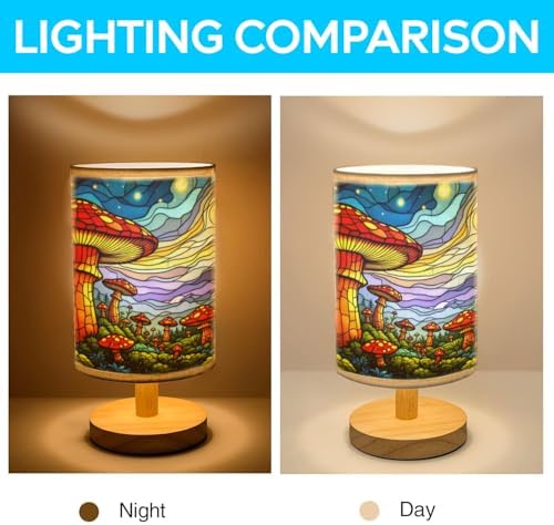 Mushroom Forest Table Lamp LED 3-Color Pressed Bedside, Mushroom Forest Shade Lamp with Wood Base for Bedroom Living Room Desk Office TL01