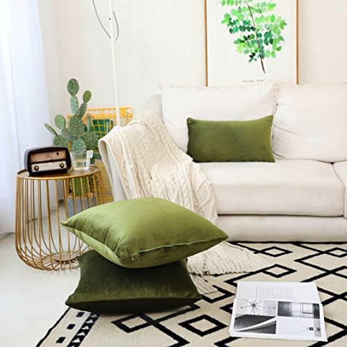 Home Brilliant Velvet 12x20 Throw Pillow Covers Rectangular Oblong Pillowcases Pillow Covers for Office Lounge Nursery Decor, Set of 2, 12 x 20 (30x50cm), Avocado Green