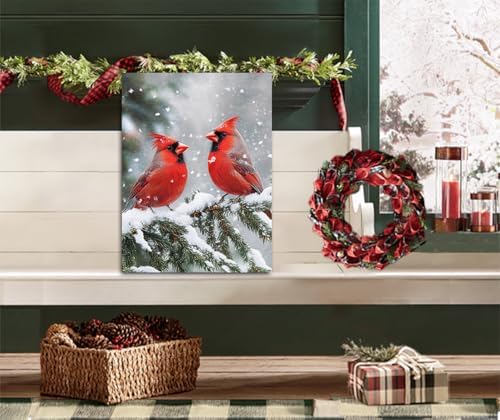 Cardinal Wall Art Christmas Red Bird Canvas Prints Cardinal Painting Winter Picture Stretched and Framed for Holiday Decor 12x16inch