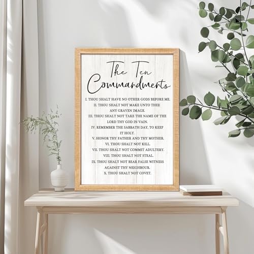 The Ten Commandments Rustic Bible Verse Framed Wall Art, 11''×16'' Narrow Positive Religious Christian Saying Sign for God Jesus Christ Prayer, Vintage Holy Inspirational Catholic Scripture Decor