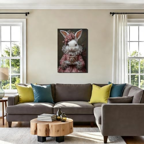 Easter Framed Rabbit Wall Art, Bunny Pictures Vintage for Living Room, Rabbit Vintage Decor & Easter Decor