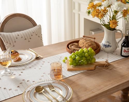 Boho Table Runner 13 x 60 Inch Long Natural Cotton Woven Runner with Tassels for Home Dining Table décor, for Modern Farmhouse Decor Coffee Table Runner, Taupe and Beige
